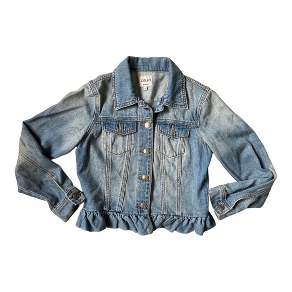 Cello Jackets & Blazers - Cello Ruffled Blue Denim Jacket Woman Size XS